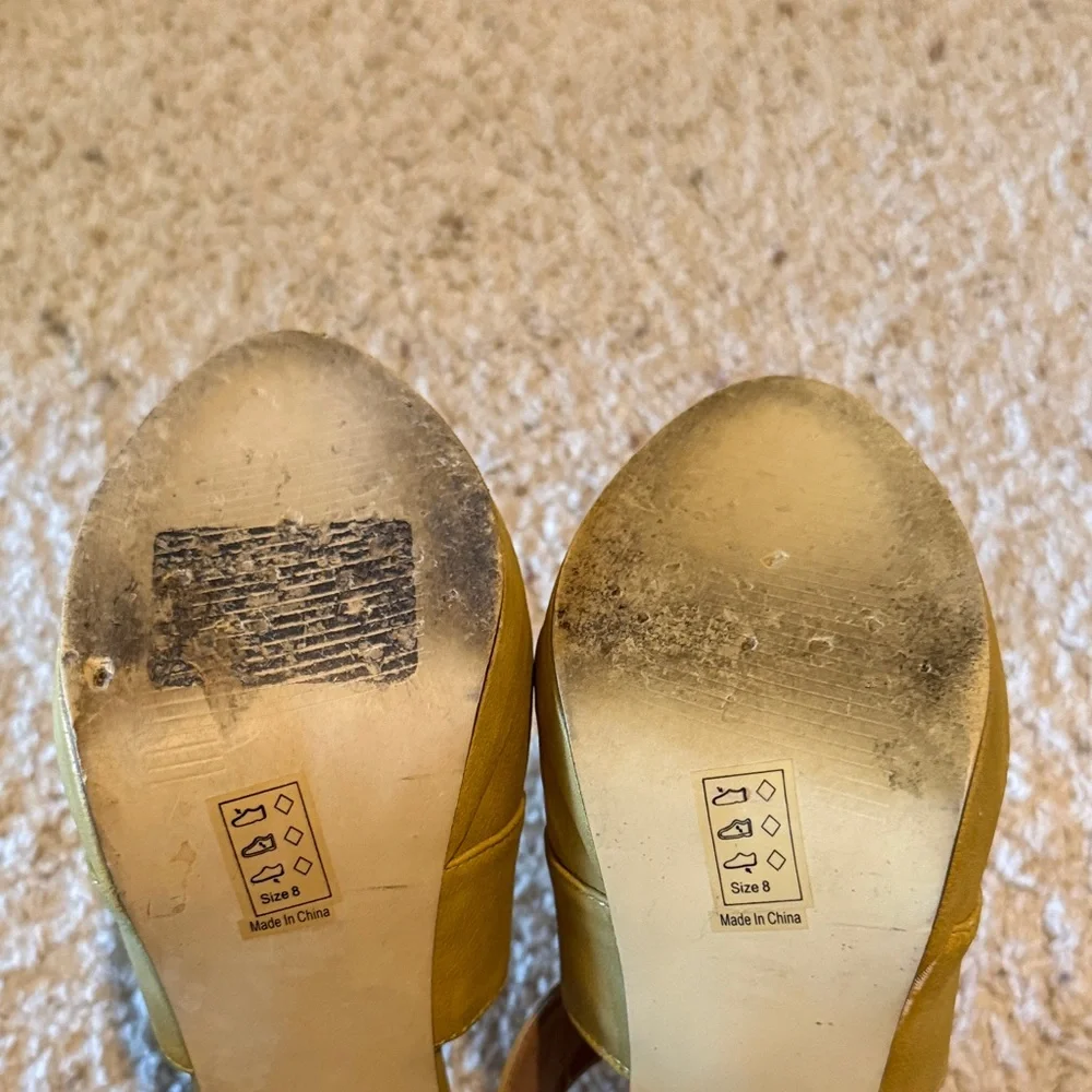 Michael Antonio Stylish Mustard Yellow Open-Toe Stiletto Heels - Picture 6 of 6